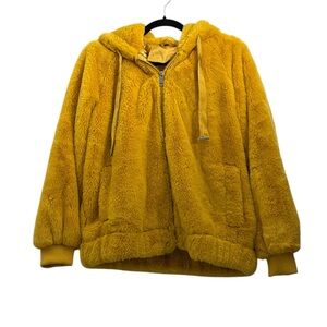 Cozy Ultra Soft Yellow Faux Fur Hooded Jacket - Bellivera